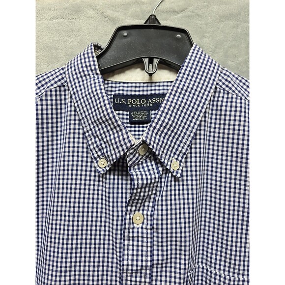 U.S. POLO ASSN Mens Size XL Short Sleeve Blue Checks Button Up Front Pocket - Picture 3 of 10